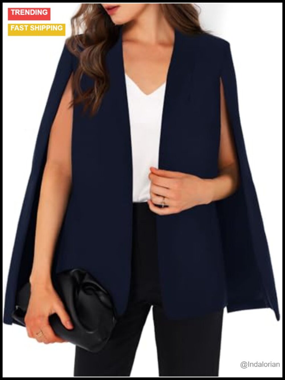 Cape Blazer Split Sleeve Open Front Shawl Collar Polyester Spandex Women's Work